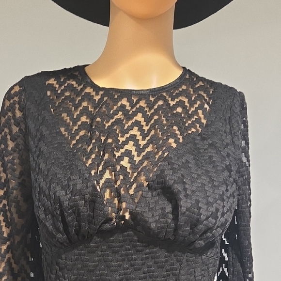 Elegant Black Lace Long Sleeve Dress - Picture 3 of 16